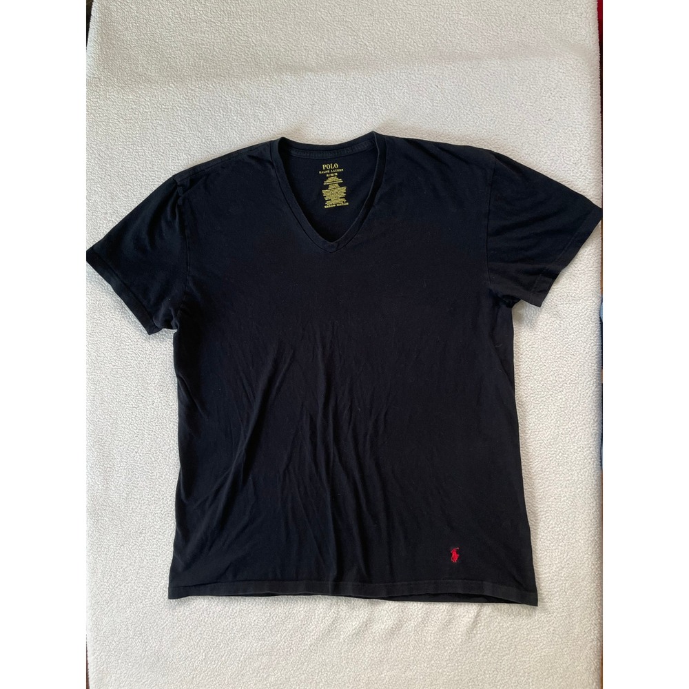 Polo Ralph Lauren Mens Extra Large V-Neck T-Shirt Black Red Pony Classic Fit